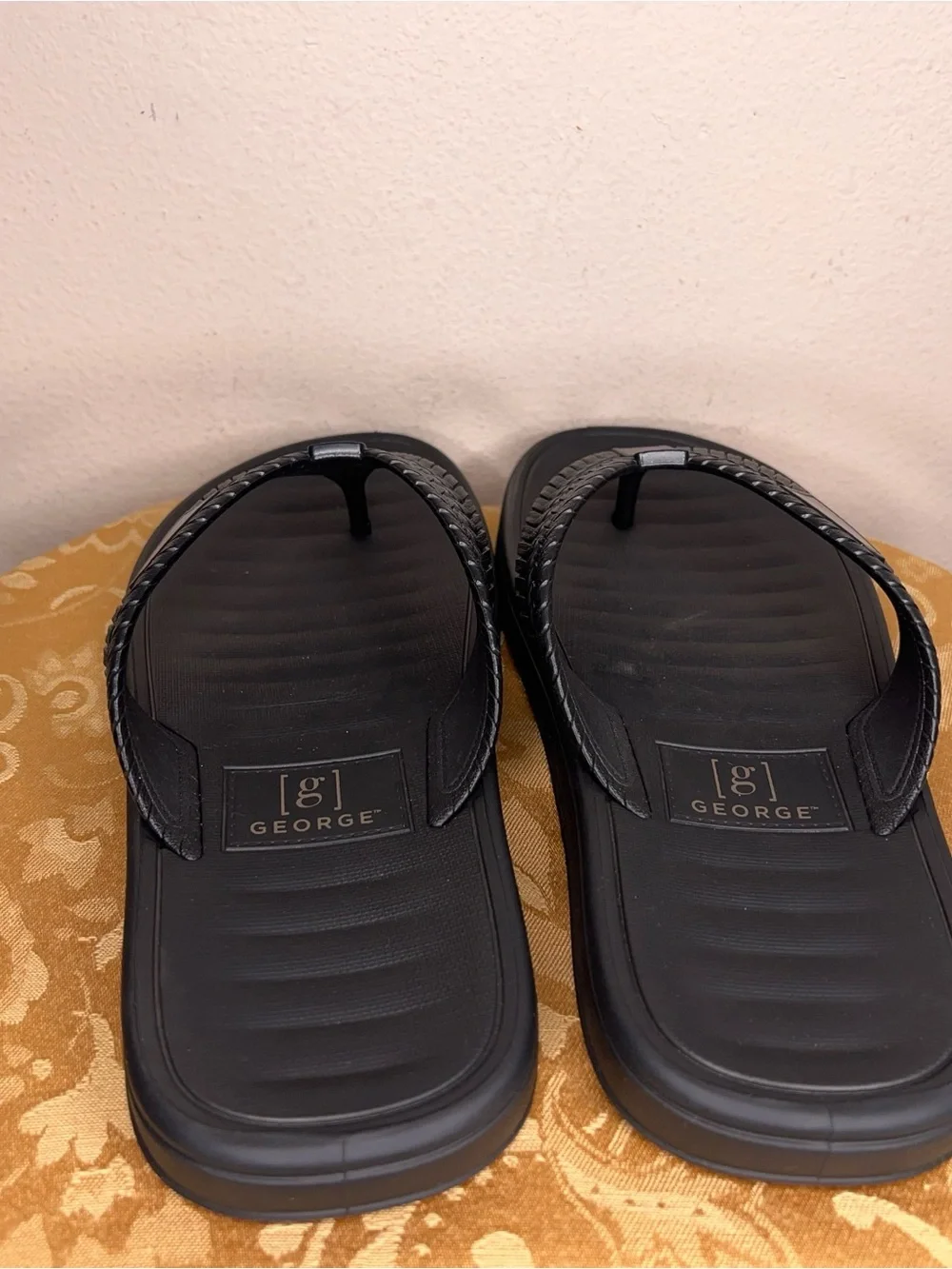Nwot Mens Size 8 George Black Sandals Flip Flops Synthetic PVC Outdoor Beach